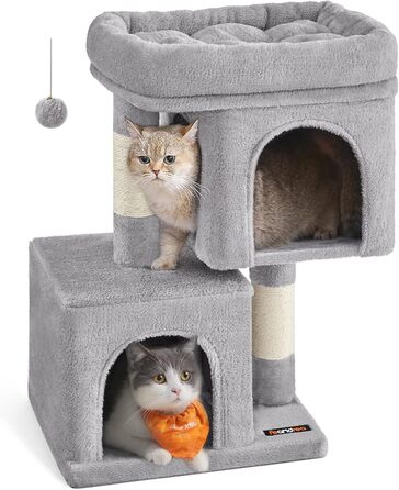 Feandrea Cat Tree Small, 67 cm Cat Tree, Kitten House for Kittens up to 3 kg, Large Platform, Sisal Posts, Light Grey PCT611W01