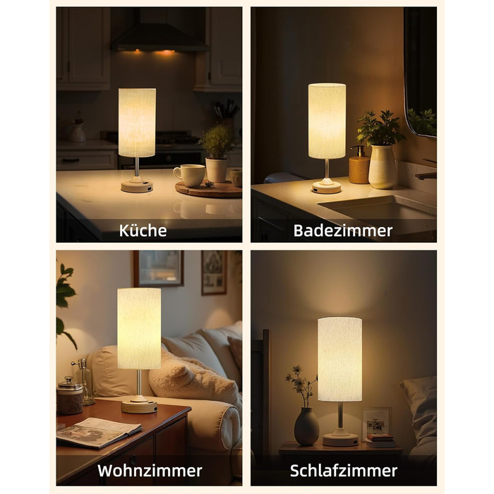 Нічна лампа EZVALO з сенсорним димером, LED акумуляторна настільна лампа 4000mAh, USB-C, тепле світло 2700K для спальні та вітальні (дерев'яний колір)