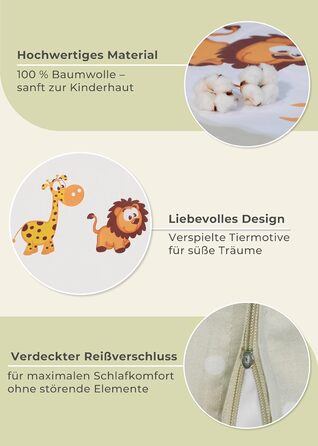 Набір постільної білизни для дітей Gräfenstayn® з тваринами (жирафа, слон, лев) - 100% бавовна (ренфорс) - 135x100 см, 60x40 см