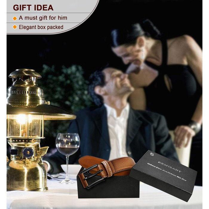 Чоловічий ремінь KEMISANT 2 шт. – шкіряний ремінь для чоловіків, повсякденний, для гольфу, до джинсів, 3,5 см (2 шт., Чорний/Tawny6327, 44-46)