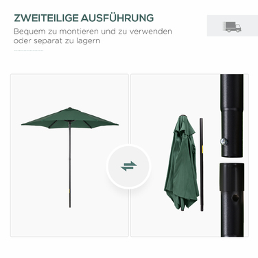 Outsunny Parasol Ø196 cm, Parasol with Tilt Function, Hexagonal Balcony Parasol Beach Parasol Windproof Stable Market Parasol Crank Parasol Sun Protection for Beach Balcony Garden, Green | Aosom