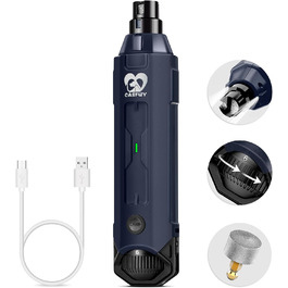 Електричний точило для кігтів собак Casfuy 6-ступінчате - тихе, перезаряджуване, для великих, середніх та малих собак, Navy blue