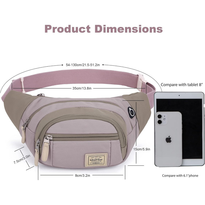 Wind Took Stylish Large Waist Bag/Fanny Pack/Chest Bag/Phone Pouch with Headphone Port for Travel, Hiking, Outdoor, Running - Women, 35x7.5x15cm (Deep Purple)