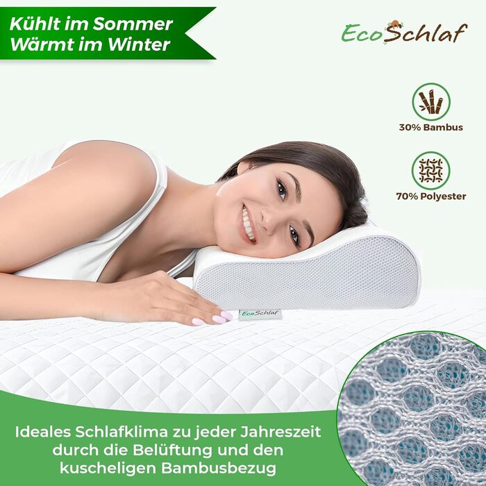 EcoSchlaf® Orthopedic Pillow 2025 Premium Neck Support Pillow – Certified – Side Sleeper Pillow Neck Pillow made of Soft Memory Foam – Ergonomic Head Pillow – Neck Pain – Height Adjustable