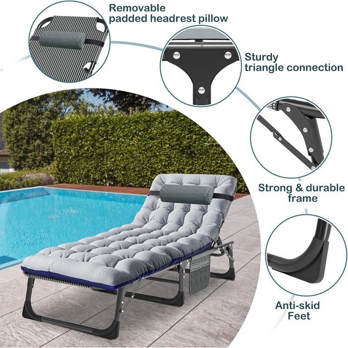 Розкладне ліжко ZIKEBTUY для кемпінгу та відпочинку: міцна конструкція, 200 кг, 190x71x36 см, з матрацом, Oxford 1200D, для відпочинку на природі та вдома (сірий)