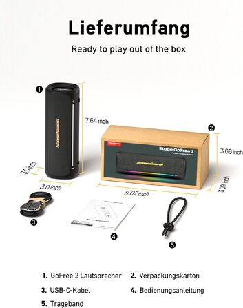 Портативна Bluetooth колонка StageSound 40W з басами, RGB підсвіткою, IP67 водонепроникна, TWS стерео, 12 год автономії для подорожей, кемпінгу, вечірок