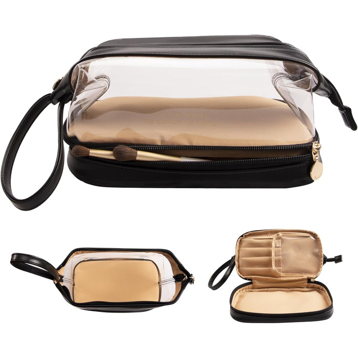 Косметичка для жінок велика чорна, водонепроникна, органайзер для макіяжу з відділенням для пензлів, для подорожей