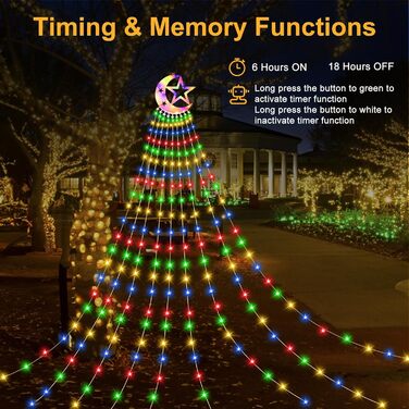 Гірлянда для ялинки 3.5м, 346 LED, 9 струмків, зірка-верхівка, 8 режимів, вологостійка, тепле біле світло (RGB), для декору ялинки