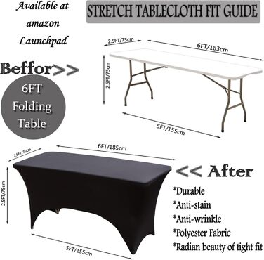 2 Pieces 1.8 m Spandex Fitted Tablecloth, Stretch Spandex Elastic Table Cover, Washable Rectangular Spandex Close-Fitting Tablecloth - Black for Banquet, Wedding, Event, Cocktail (black)