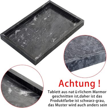 30x20cm Natural Marble Stone Storage Tray, Decorative Rectangular Plate Tray Organizer for Kitchen Bathroom Dresser Decor Vanity Counter Coffee Table, Black