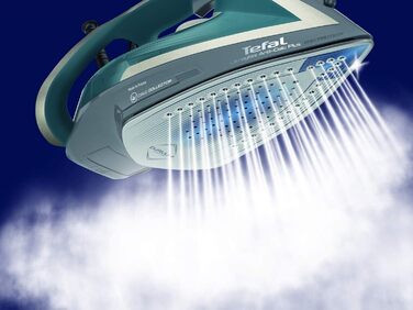 Парова праска Tefal Ultragliss Plus FV6842, 2800 Вт, знімний колектор накипу, подача пари 50 г/хв, паровий удар 260 г/хв, автоматичне вимкнення, захист від накипу, антицарапка, бірюзово-сіра