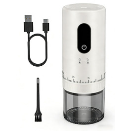 Портативна кавомолка з акумулятором 2000mAh, керамічний жорно, швидка малівка, для подорожей та кемпінгу, білий колір