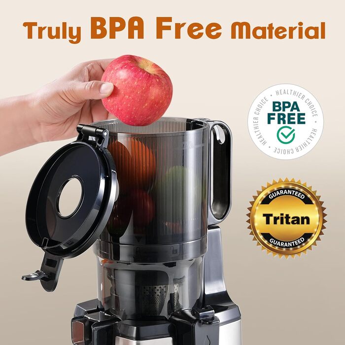 Шнекова соковижималка Fretta Slow Juicer з нержавіючої сталі для овочів та фруктів, Space Silver
