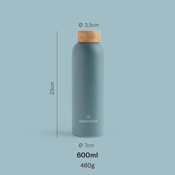 waterdrop® Steel Bottle 600ml insulated drinking bottle, leak-proof | Thermos flask 24h cold, 12h hot | double-walled stainless steel water bottle | shatterproof | carbonated beverage compatible