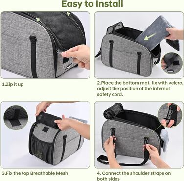 Автокрісло для собак Petzauber - зручне автокрісло для маленьких та середніх собак, сірого кольору, з подвійним ременем безпеки та неслизьким дном