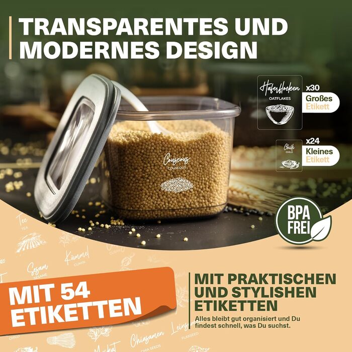 Набори контейнерів для зберігання продуктів з кришкою, 12 шт. BPA-Free, для крупи, борошна, спецій. Практичні органайзери для кухні, герметичні контейнери для харчових продуктів (сірий, 42 шт.)