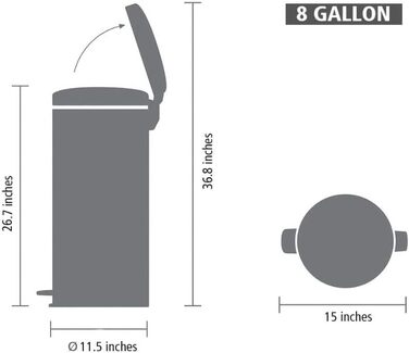 Відро Brabantia Treteimer 30л, матове чорне, з внутрішнім відром з пластику та сталі