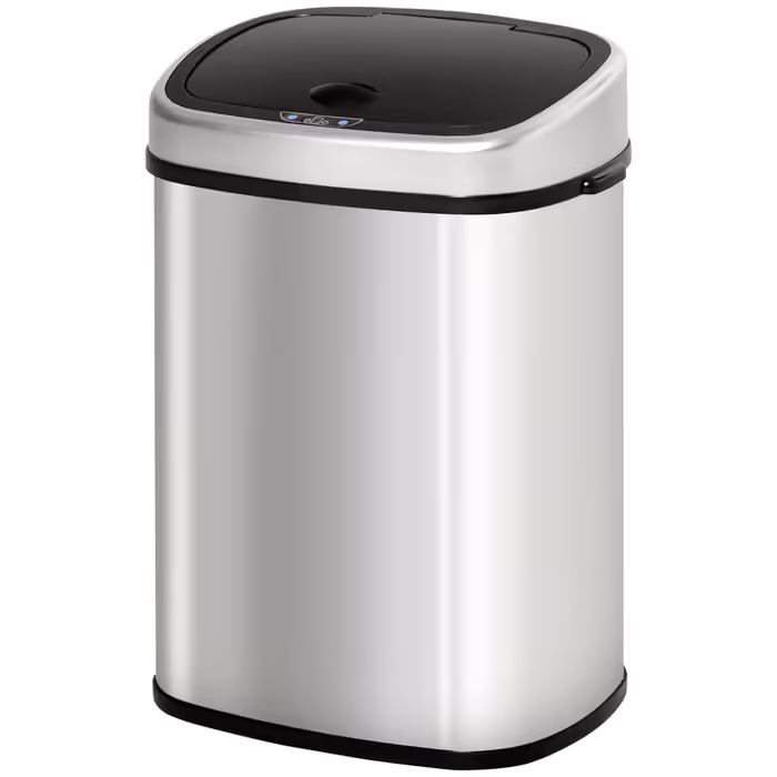 HOMCOM 48L Trash Can with Infrared Sensor, Hygienic, Stainless Steel in Silver, L40.5 x W29.5 x H68 cm for Effortless Disposal