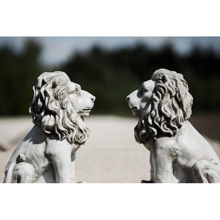 HomeZone 2 Piece Stone Effect Resin Lion Animal Garden Decorations Handmade Sculptures Lawn Statues Antique Decor Wildlife Sculptures