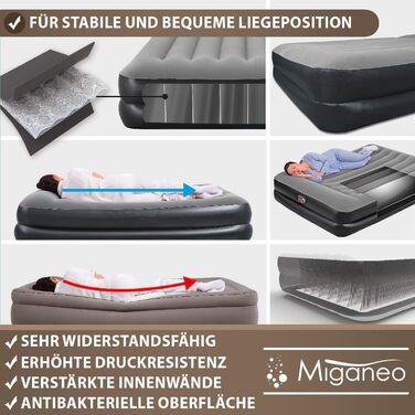 Надувне ліжко Miganeo Premium XL з електропомпою та антимікробним покриттям (203x152x46 см) | Макс. 300 кг