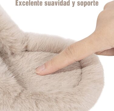 Жіночі тапочки з хутром, теплі та антиковзні - для дому та вулиці, розмір 38/39 EU, колір: кремовий