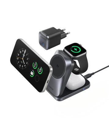 Зарядна станція Anker Prime 3-in-1 Qi2 25W з системою охолодження AirCool, бездротовий зарядний пристрій, чорний