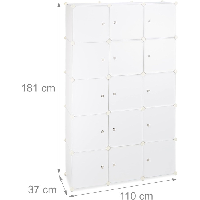 Relaxdays Clothes Rack System with 11 Compartments, Wardrobe with 2 Clothes Rails, DIY Plastic Plug-in Shelf, White