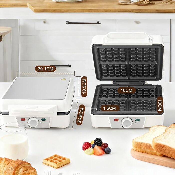 Вафельниця VINATO для приготування 4 бельгійських вафель, 1200W, антипригарне покриття, регулювання температури