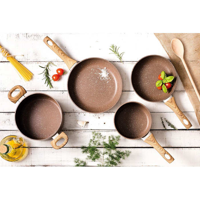 Набір сковорідок Excelsa Wood & Stone Set 3 шт. з антипригарним покриттям, алюміній, ковані