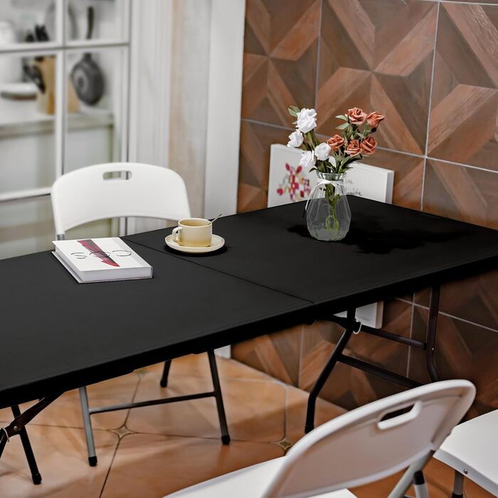 Складаний столик 180 см, портативний, міцний, пластиковий, для дому та відпочинку (чорний)