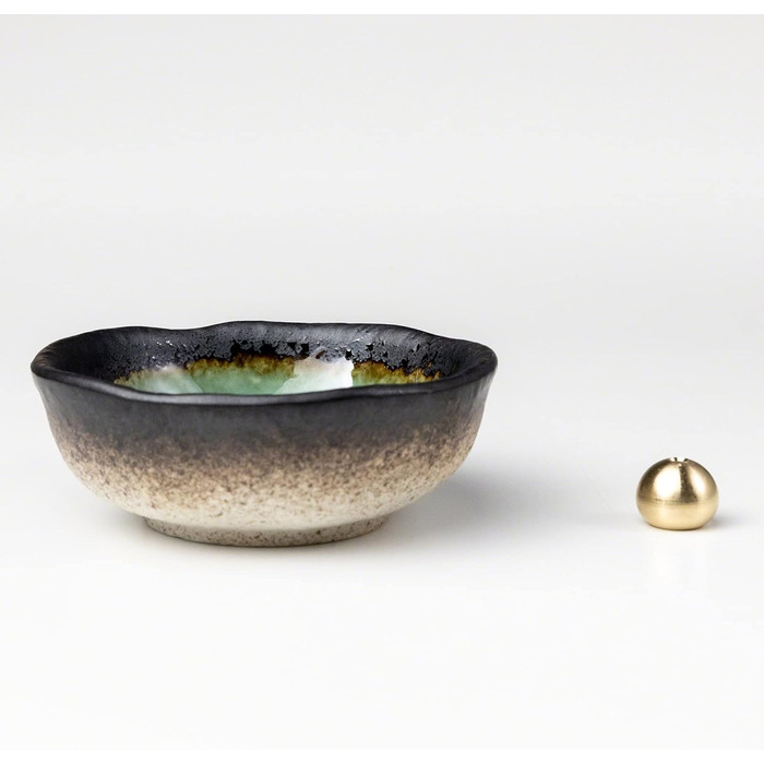 Asayu Japan Mini Incense Holder - Aquamarine - For 83 mm Incense Sticks, Made in Japan, Traditional Ceramic Ash Catcher, Includes Detachable Brass Stand - For Yoga, Meditation, and Relaxation