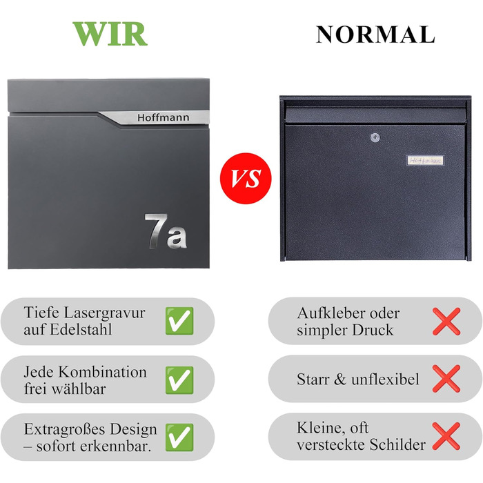 Поштовий ящик Zedelmaier з газетницею Anthrazit RAL 7016: Персоналізований настінний поштовий ящик з нержавіючою табличкою та 3D номером будинку, сучасний, стійкий до погодних умов, подвійне порошкове покриття