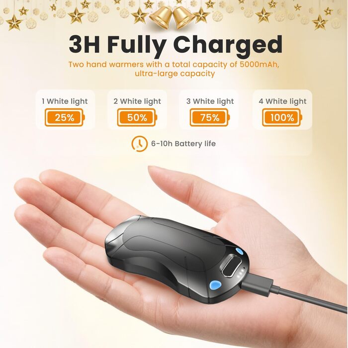 Електричний підігрівач для рук 2 шт. з регулюванням температури (45°C, 50°C, 55°C), 5000mAh, магнітний, компактний, чорний
