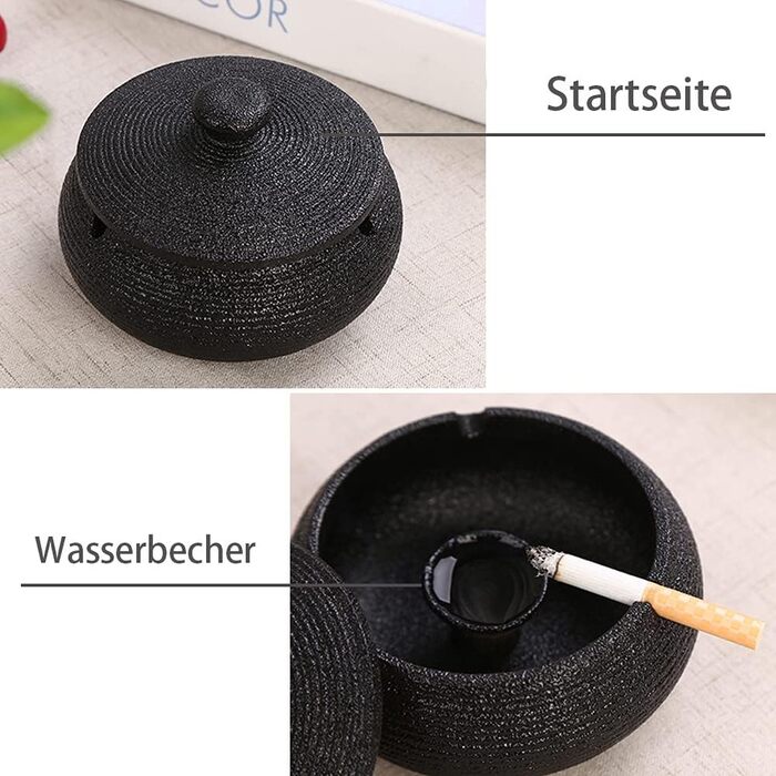 Керамічний попільничник з кришкою, ретро-дизайн, чорний колір, 11.5x8.5 см. Підходить для дому, офісу та вулиці.