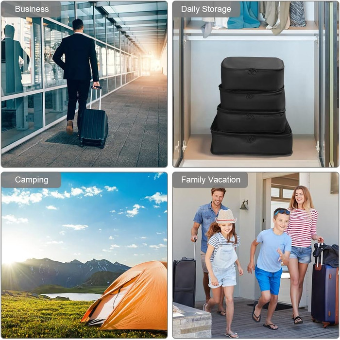 Органайзер для валізи OSDUE, набір 8 шт: кубики для пакування, водонепроникні сумочки для одягу, сумки для взуття, кишеня для USB-кабелів (чорний)