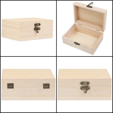BELLE VOUS Natural Wooden Boxes (Pack of 6) - 5.8 x 4.0 x 2.5 inches - Blank Wooden Boxes with Hinged Lid & Front Closure - Jewelry Boxes to Decorate, Craft & Hobbies