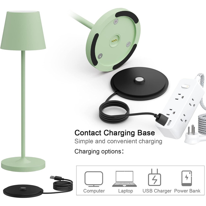 Світлодіодний акумуляторний настільний світильник K-Bright з димером, зелений (2 шт.) | Для дому та вулиці | Тепле біле світло 3000K | Зарядна станція