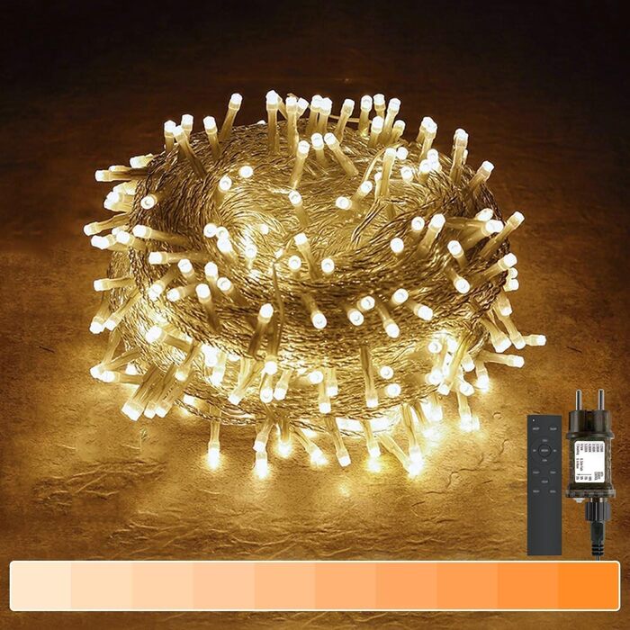 Гірлянда світлодіодна Gresonic 200 LED, струмопровідна, для декору, тепле світло, 9 режимів, з пультом дистанційного керування, для дому та саду