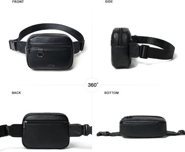 Жіноча сумка на пояс, кросбоді, з PU шкіри, водовідштовхувана, антикрадіжна, 4 відділення, чорна, на блискавці, 19.05 x 15 см, 55 см ремінець, ручне прання