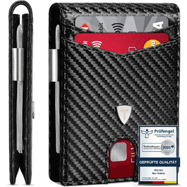 Чоловічий тонкий гаманець RFID захистом з карбонової шкіри, Portmonee з 11 відділеннями для карток, віконцем для ID, відділенням для грошей, мінімалістичний гаманець з подарунковою коробкою - Чорний