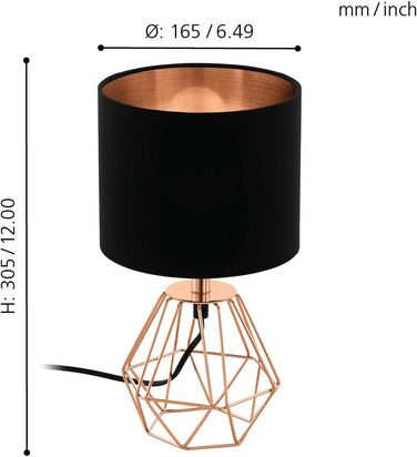 Торшер EGLO Carlton 2: вінтажна настільна лампа з металу та тканини, колір мідний/чорний