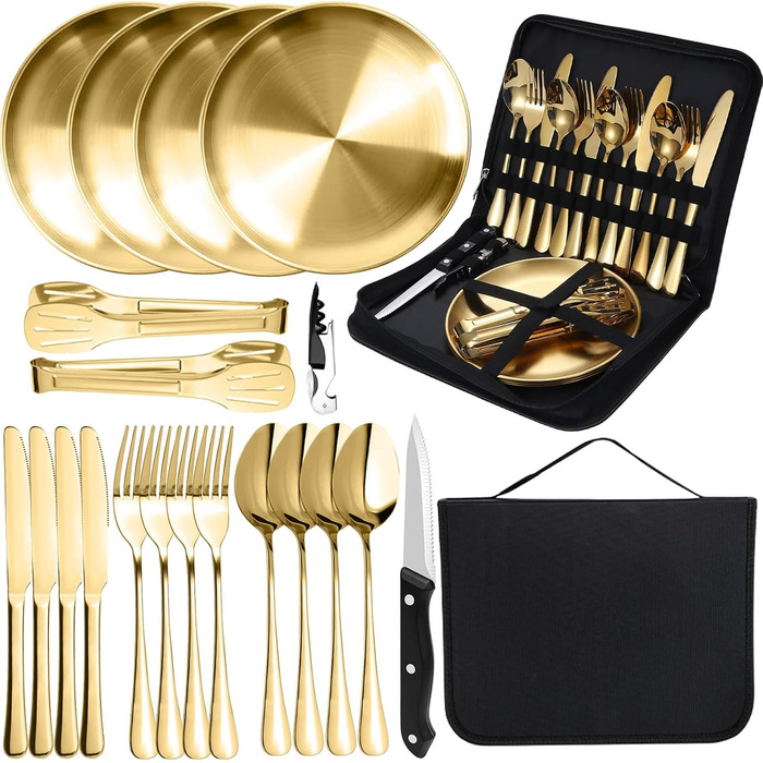 Набір посуду для кемпінгу MOMAHUA на 2 особи (10 шт.) з нержавіючої сталі. Ідеальний для пікніків, подорожей. Включає сумку для посуду. (Набір посуду на 4 особи)