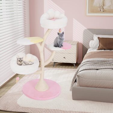 Дерев'яний кігтеточка для котів COSTWAY 165 см з 4 лежаками, печерею та сизалевими стовпчиками. Міцний кігтеточка-вежа з металевим каркасом, меблі для котів.