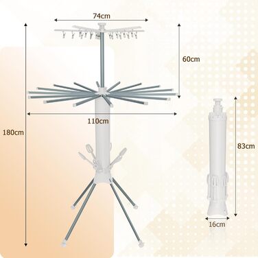 Сушарка для білизни Turm Octopus з 6 крил, 2 бічні крила, 3 яруси, сіра