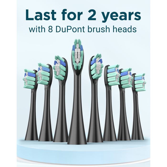 Електрична звукова зубна щітка для дорослих - відбілювання, ультразвукова, з кейсом для подорожей та зарядною станцією, 8 насадок, 5 режимів (Чорна)