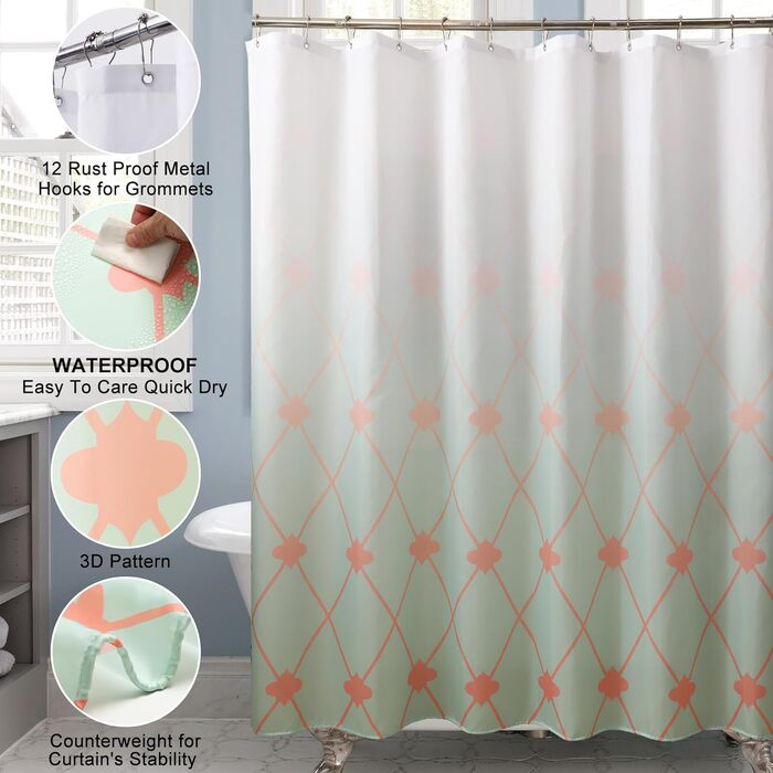 9-Piece Bathroom Accessory Set – Trash Can, Soap Dispenser Set, Soap Dish, Toilet Brush with Holder, Toothbrush Holder, Cup, Tray, Cotton Swab Holder, (Green Bathroom Set + Shower Curtain + Rugs)