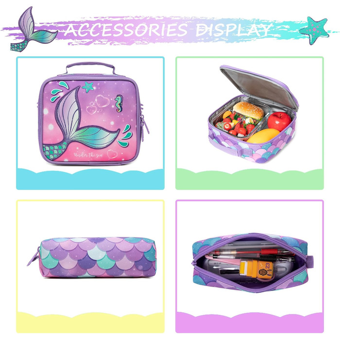 Шкільний рюкзак для дівчинки HTgroce 3 клас. Рюкзак для школи з принтом русалки, колір ліла