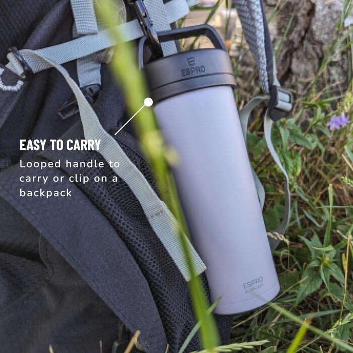 ESPRO – P0 Ultralight – French Press Coffee Maker for Single Servings and Lightweight Travel Water Bottle for Travel, Camping, and Daily Use, Stainless Steel, Vacuum Insulated, 16 oz (Frost Wisteria) Frost-Glycinie Modern