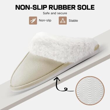 Домашні тапочки RUVVDR для жінок, зимові, теплі, з піною Memory Foam, пухнасті, м'які, з антиковзким покриттям, для дому та вулиці, 38/39 EU, бежеві