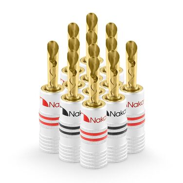Позолочені бананові роз'єми Nakamichi 24K для акустичних кабелів 12-18 AWG, 4мм, для підсилювачів та Hi-Fi домашнього кінотеатру, 12 шт (6 пар)